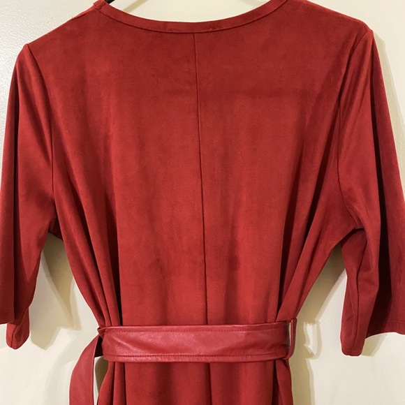 Faux Suede Zara Midi Brick-Red Dress With Belt - Picture 8 of 9